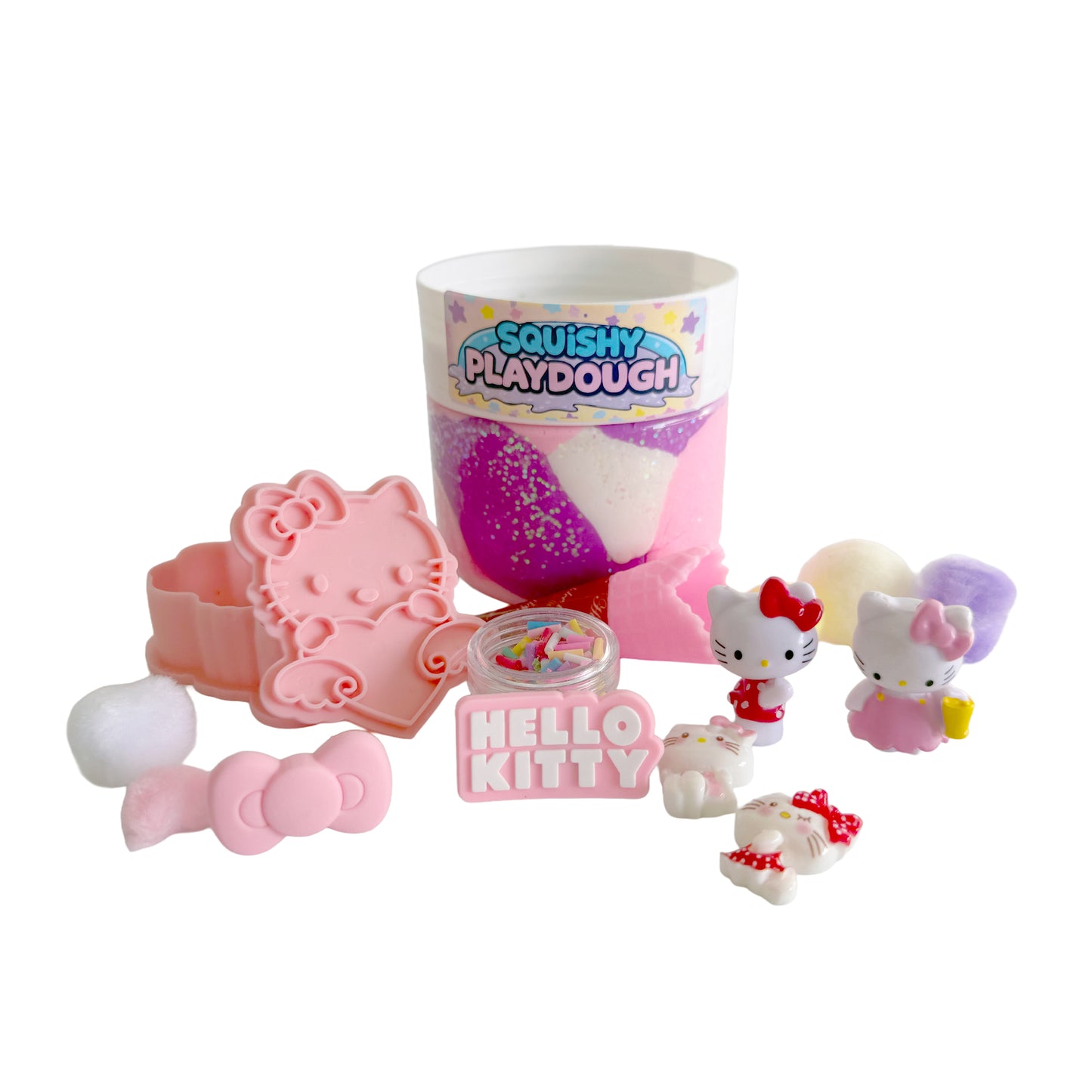 Hello Kitty-themed playdough set with hello kitty accessories