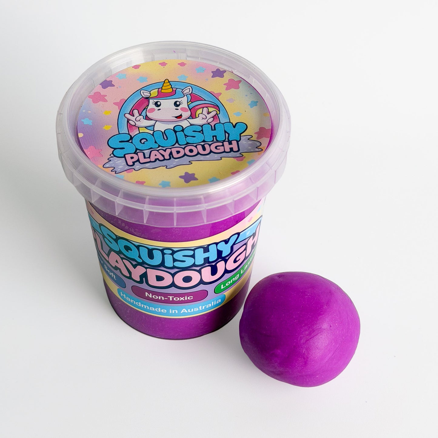 Purple Playdough Tub 550g. Handmade by Squishy Play. Super soft, non-toxic and long lasting. Perfect for sensory play, fine motor skill development and creative play.
