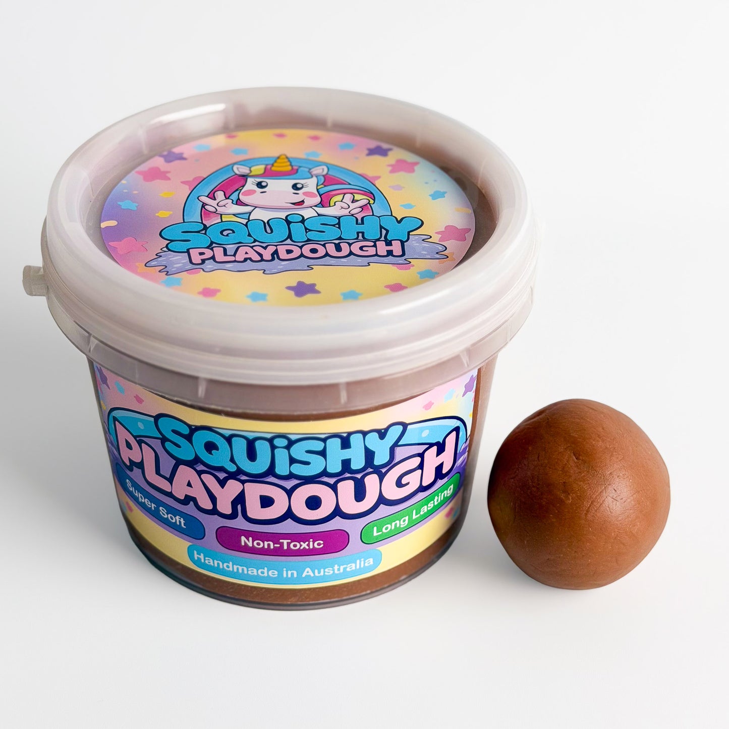 Brown Playdough Tub 1kg. Handmade by Squishy Play. Super soft, non-toxic and long lasting. Perfect for sensory play, fine motor skill development and creative play.
