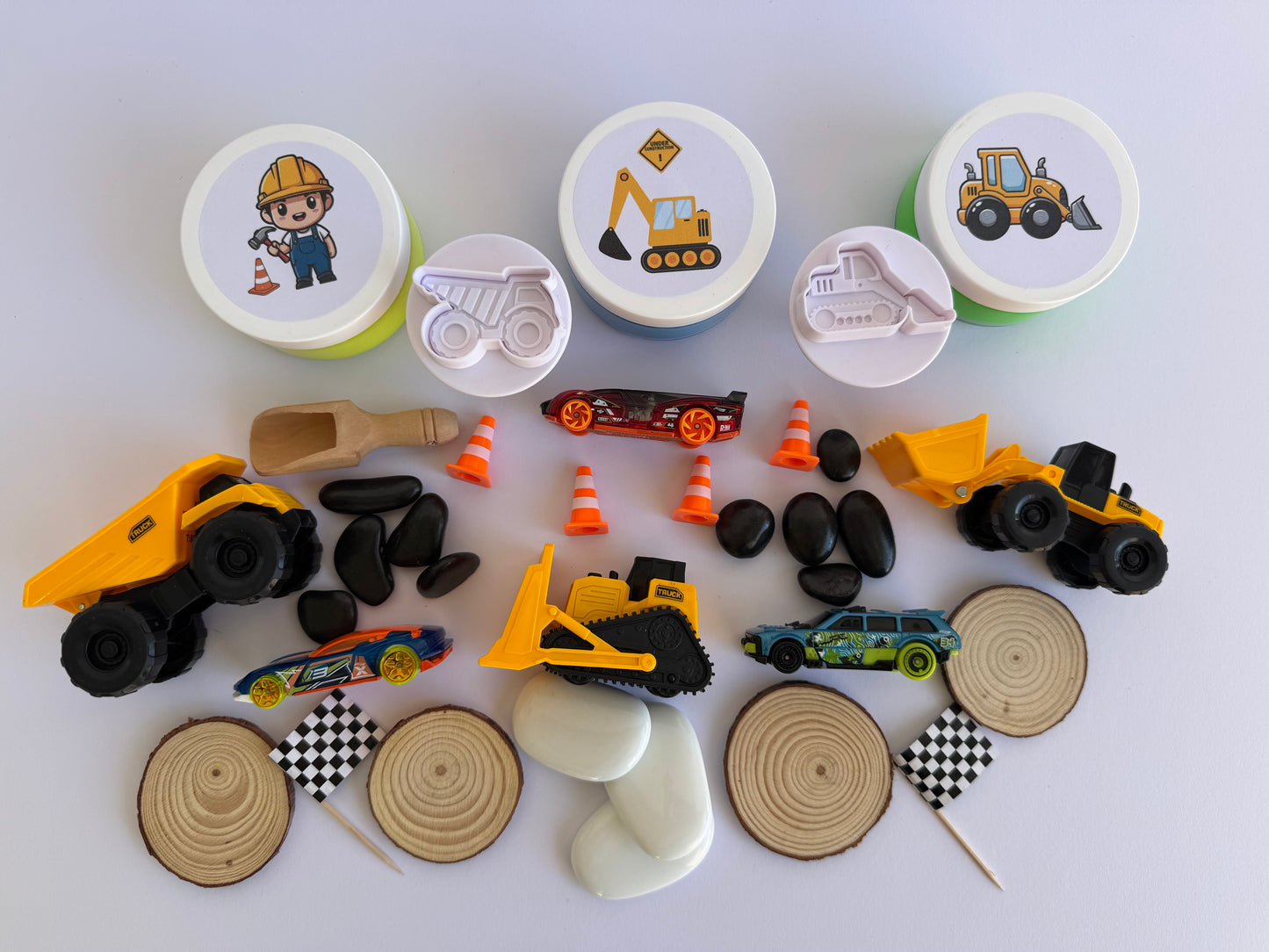 Construction playdough kit with trucks and tools perfect for sensory play 