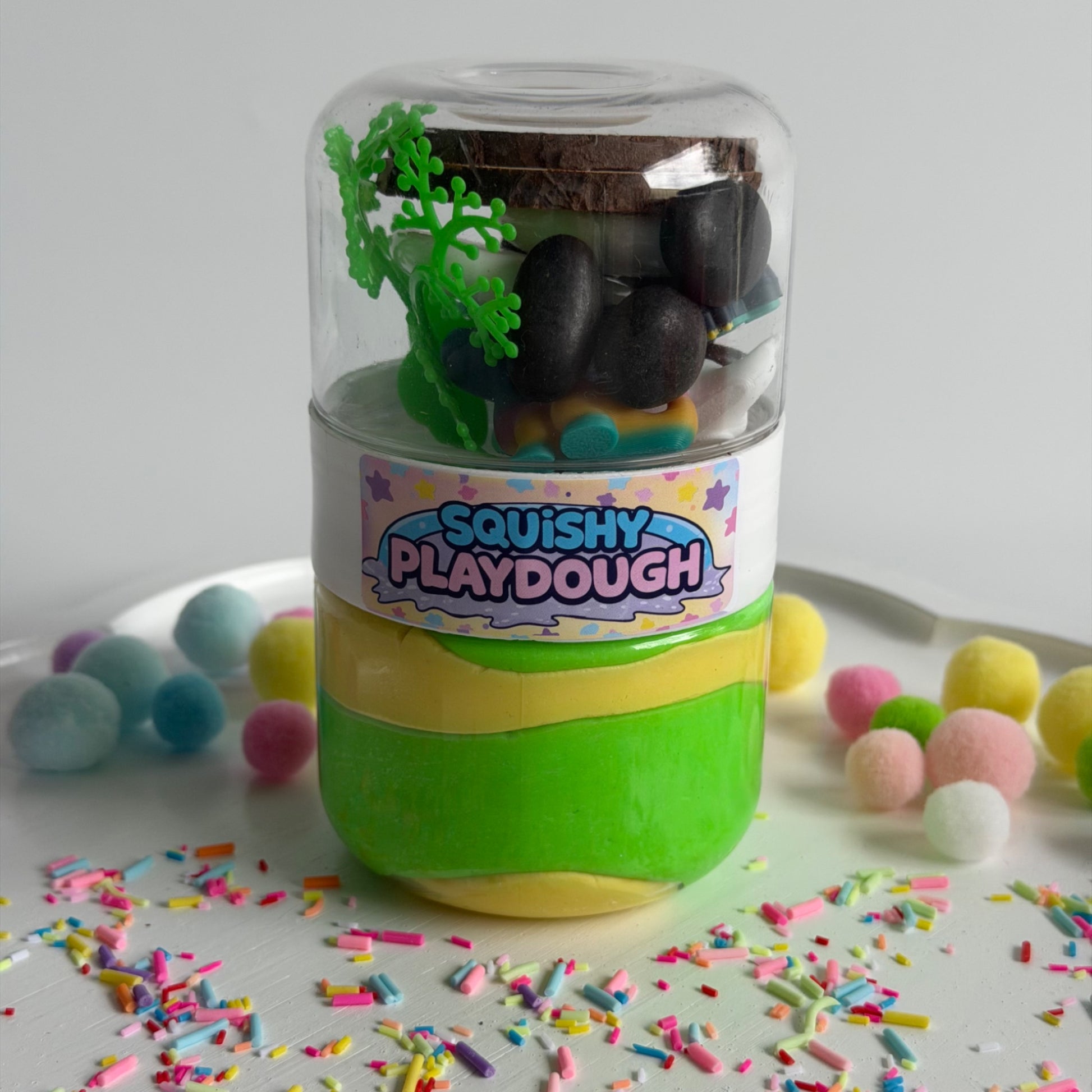 Squishy Playdough container with unicorn  toys. Handmade in Australia. Super soft and non toxic playdough.