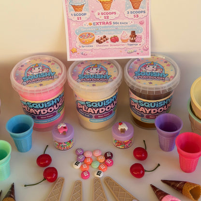 Ice Cream Playdough Shop. Create your own ice cream shop at home with this deluxe playdough kit. Perfect for sensory play.