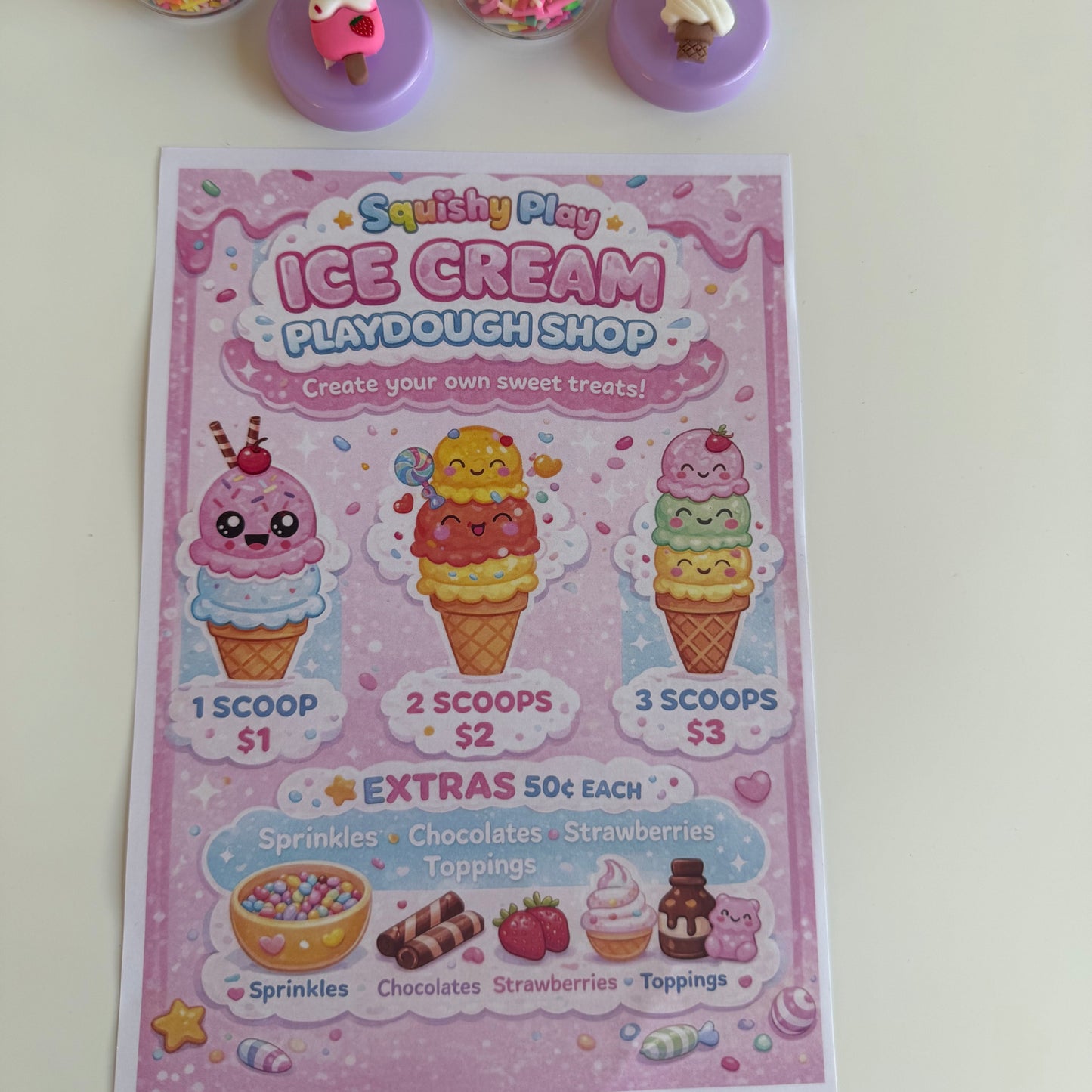 Ice Cream Playdough Shop. Create your own ice cream shop at home with this deluxe playdough kit. Perfect for sensory play.