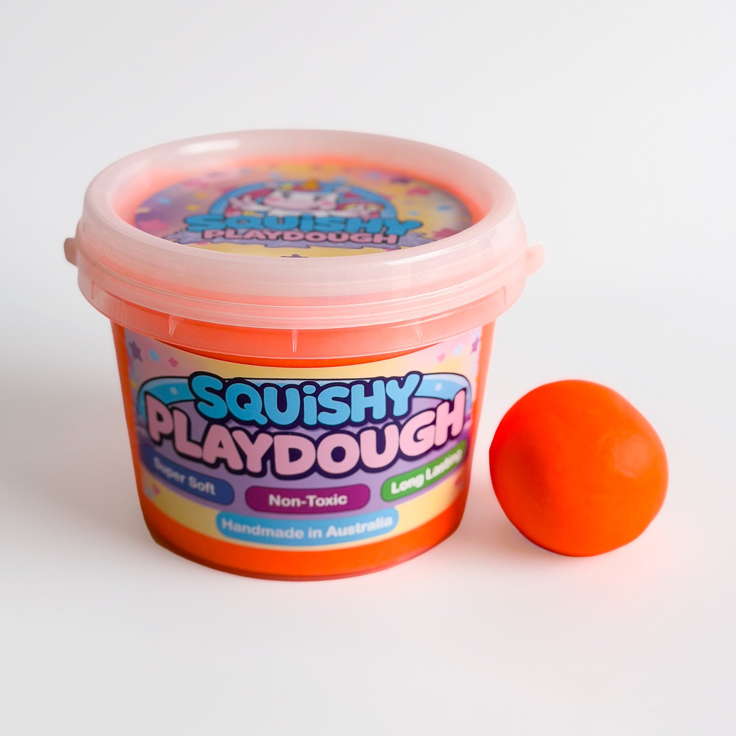 Orange Playdough Tub 1kg. Handmade by Squishy Play. Super soft, non-toxic and long lasting. Perfect for sensory play, fine motor skill development and creative play.