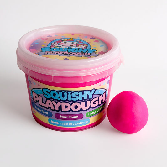 Pink Playdough Tub 1kg. Handmade by Squishy Play. Super soft, non-toxic and long lasting. Perfect for sensory play, fine motor skill development and creative play.