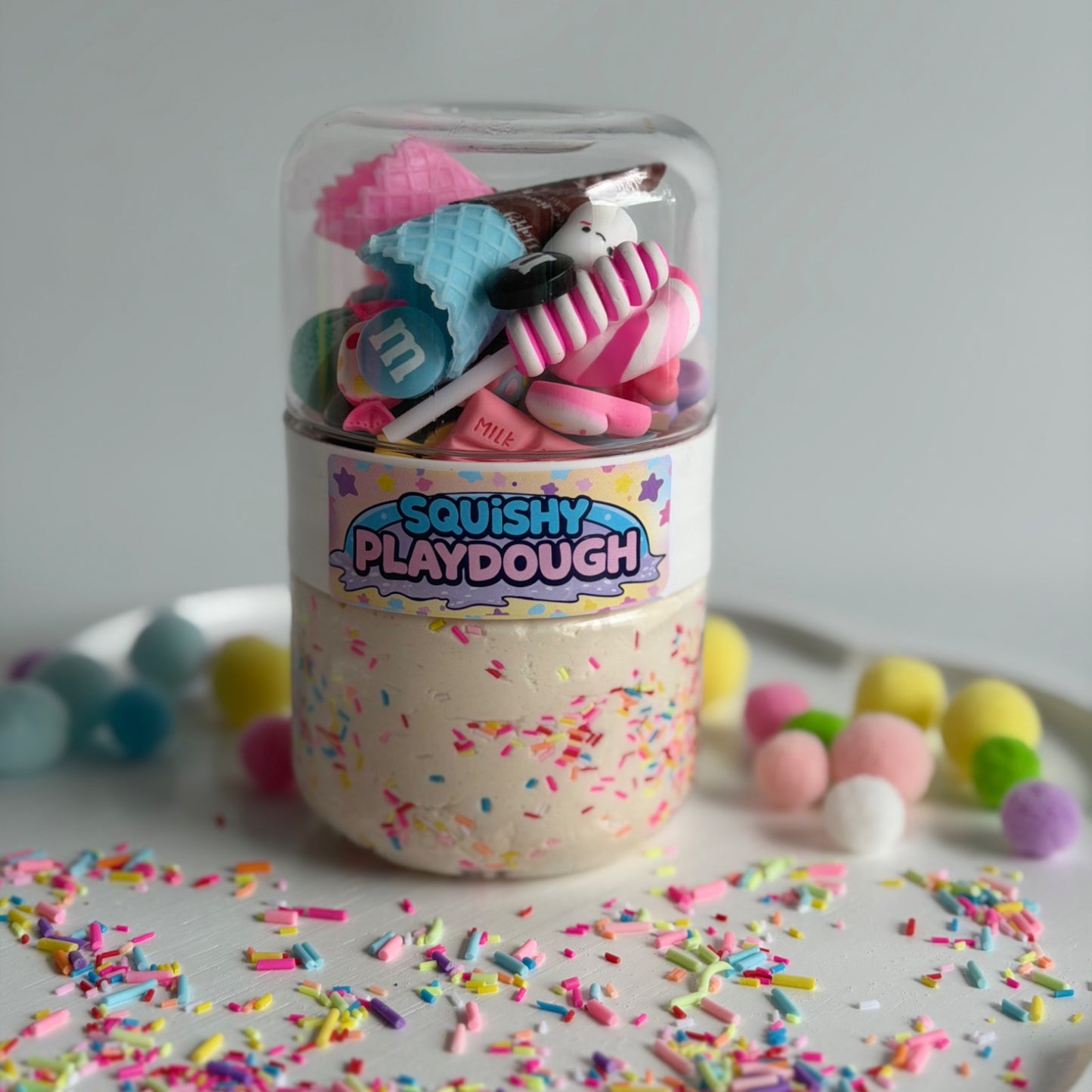 Cute mini playdough jars. 250g of super soft playdough. Cute charms to accompany your playdough. Our playdough is handmade in Sydney, Australia. These playdough kits will give your child hours of creative and sensory fun