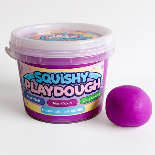 Purple Playdough Tub 1kg. Handmade by Squishy Play. Super soft, non-toxic and long lasting. Perfect for sensory play, fine motor skill development and creative play.