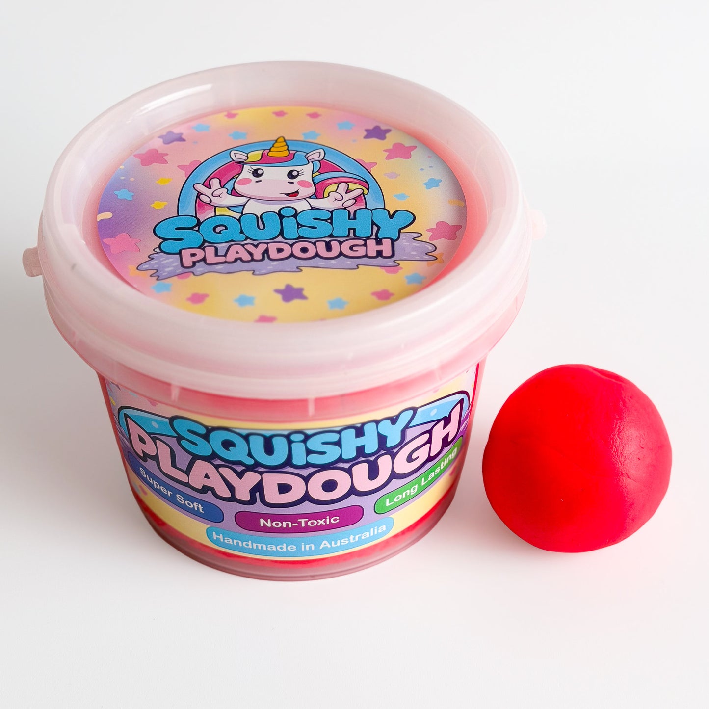 Red Playdough Tub 1kg. Handmade by Squishy Play. Super soft, non-toxic and long lasting. Perfect for sensory play, fine motor skill development and creative play.