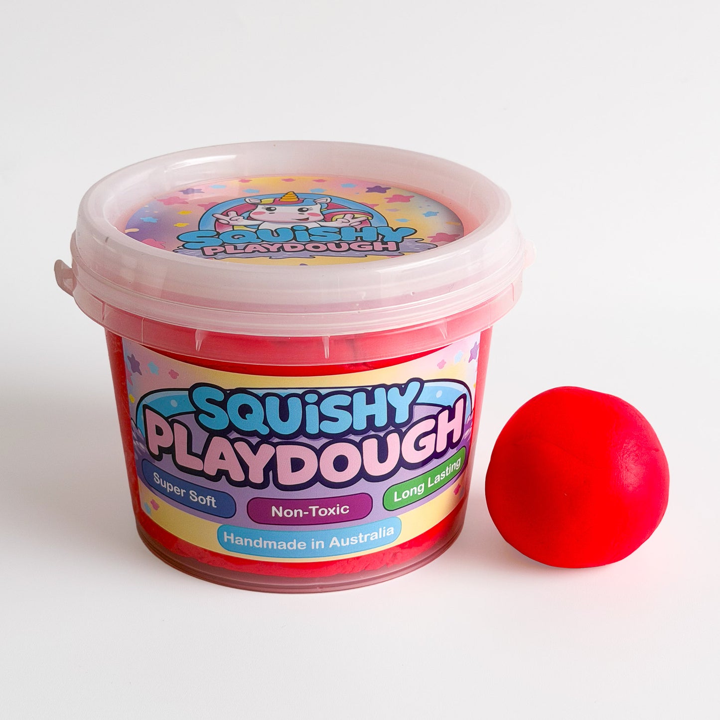 Red Playdough Tub 1kg. Handmade by Squishy Play. Super soft, non-toxic and long lasting. Perfect for sensory play, fine motor skill development and creative play.