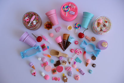 Sweet Treats Playdough Kit. Ice cream cones, candy charms, sprinkles and super soft playdough.