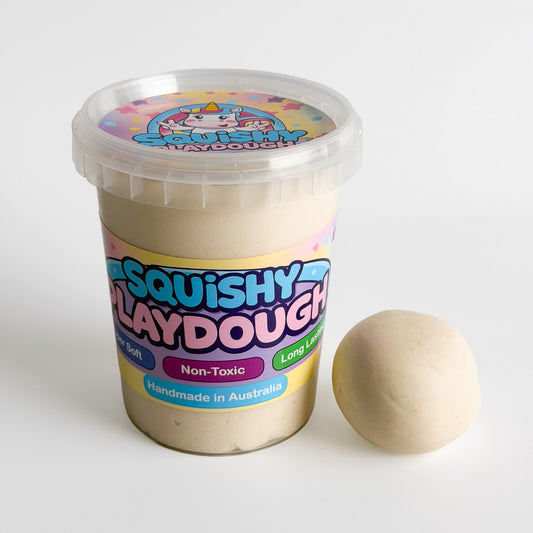 White Playdough Tub 550g. Handmade by Squishy Play. Super soft, non-toxic and long lasting. Perfect for sensory play, fine motor skill development and creative play.